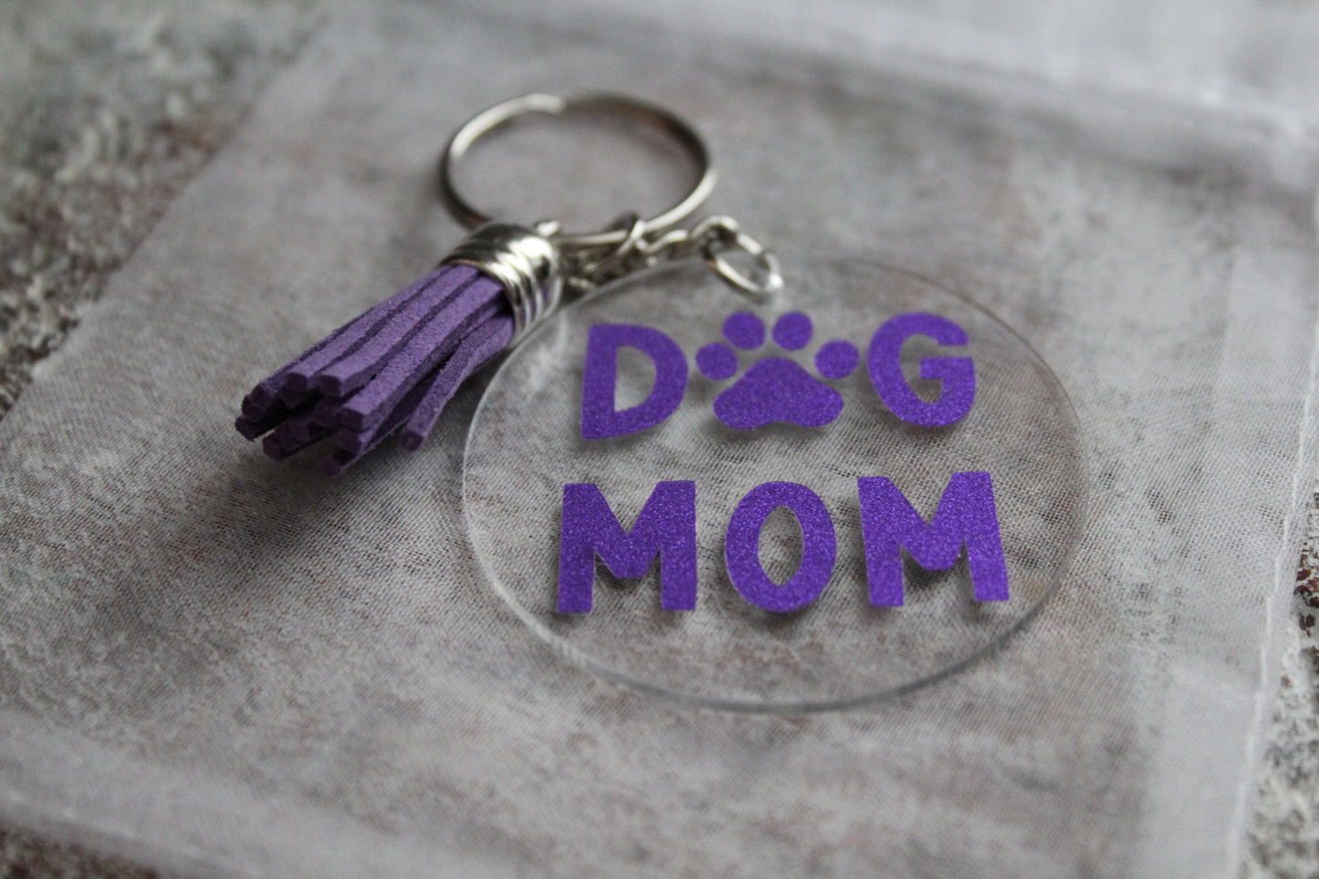 Dog Mom Keychain - Purple Sparkle