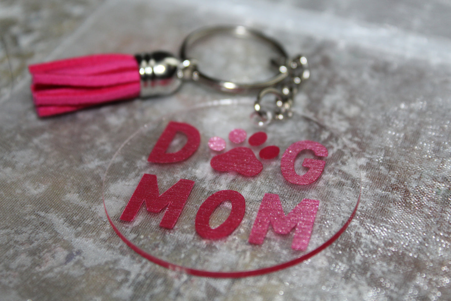 Dog Mom Keychain - Hot Pink